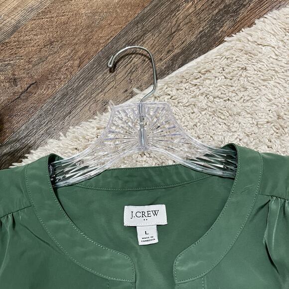 J.crew Large Gatlin Green Elegant Popover Henley Sleek Pleated Placket Blouse - Picture 4 of 8
